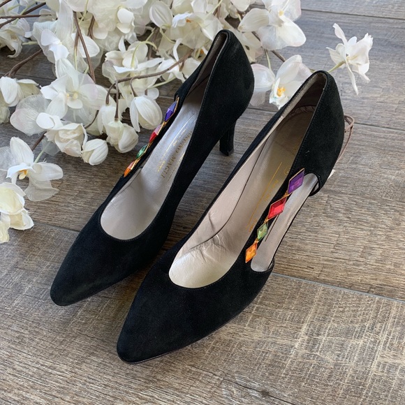 Bruno Magli Black Studded Velvet Heels - Picture 2 of 8